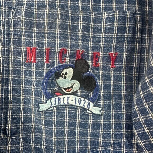 The Disney Store Mickey Mouse Embroidered‎ Button Down Shirt denim Men's M  VTG - Picture 2 of 5
